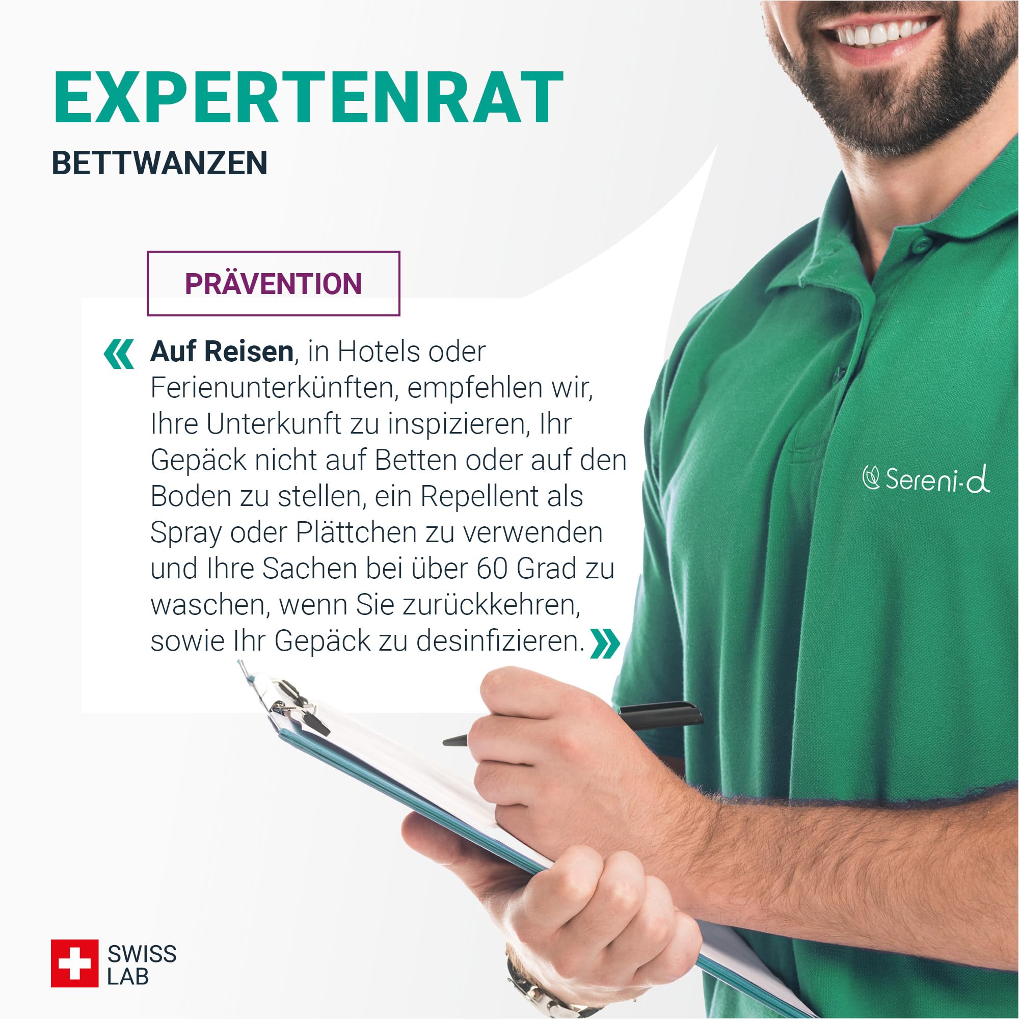 Sereni-d Anti-Bettwanzen-Spray 500 ml – Abwehrspray gegen Bettwanzen – Hochwirksam und im Labor getestet – Swiss Lab