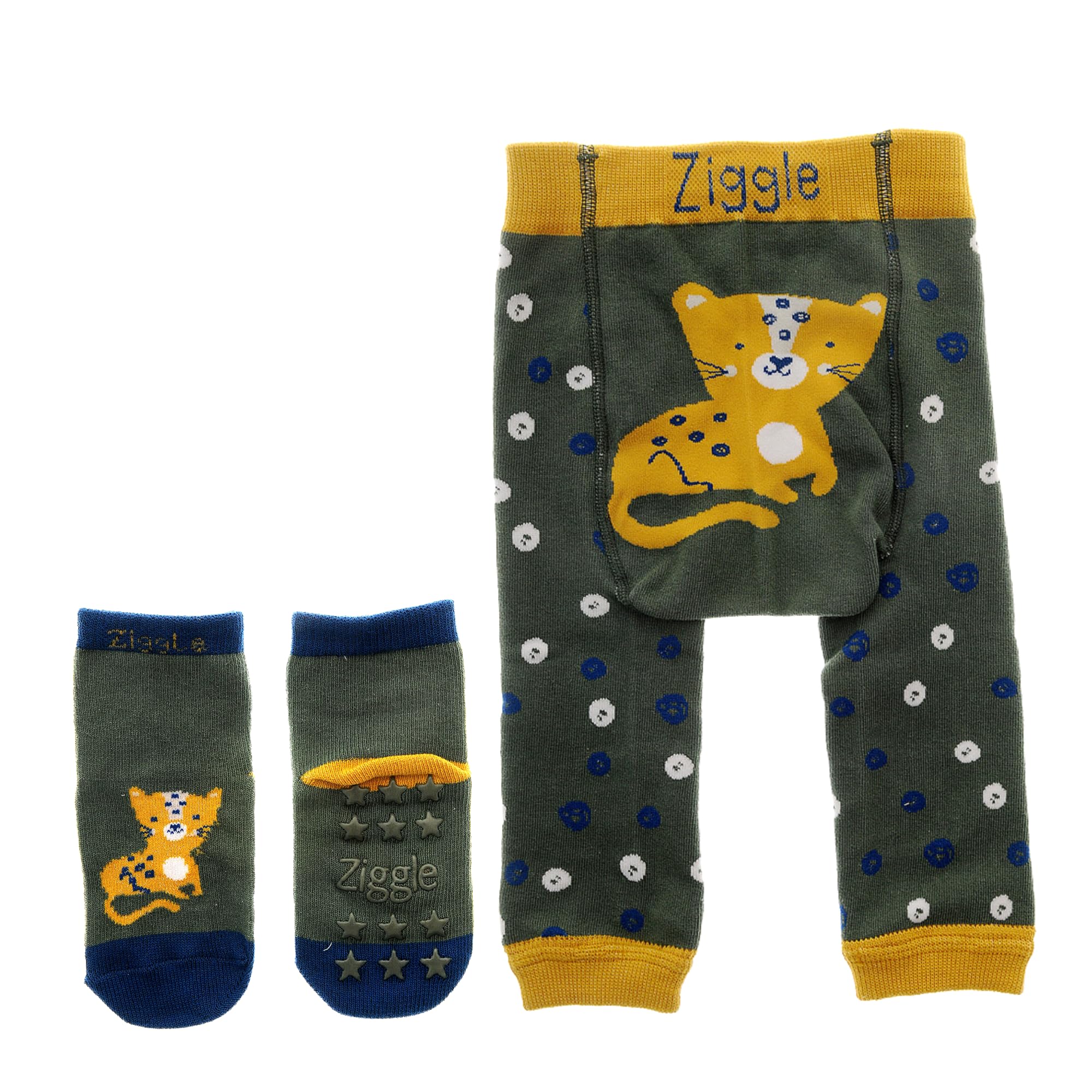 Ziggle Knitted Baby Leggings with Character Bottoms | Soft Cotton Infant Trousers for Newborn & Toddler Boys Girls | Stretchy, Nappy-Friendly Bottoms for Crawling & Playtime