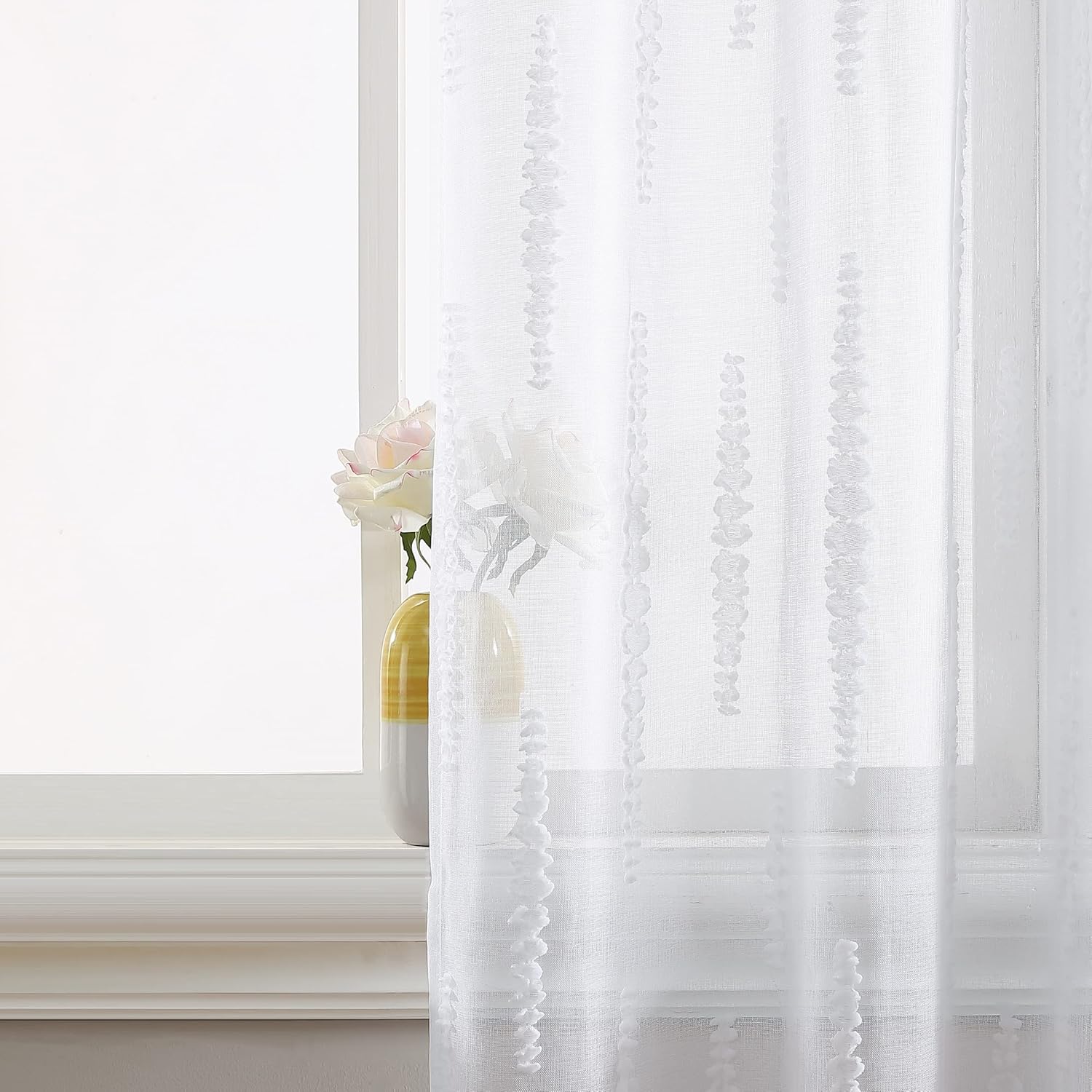 White Sheer Polyester Rod Pocket Window Curtain Panels, 84" Length