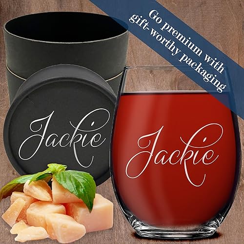 Miniatura 3 de The Wedding Party Store, Copa de vino sin tallo personalizada de 15 onzas, grabada a medida con cualquier nombre e inicial