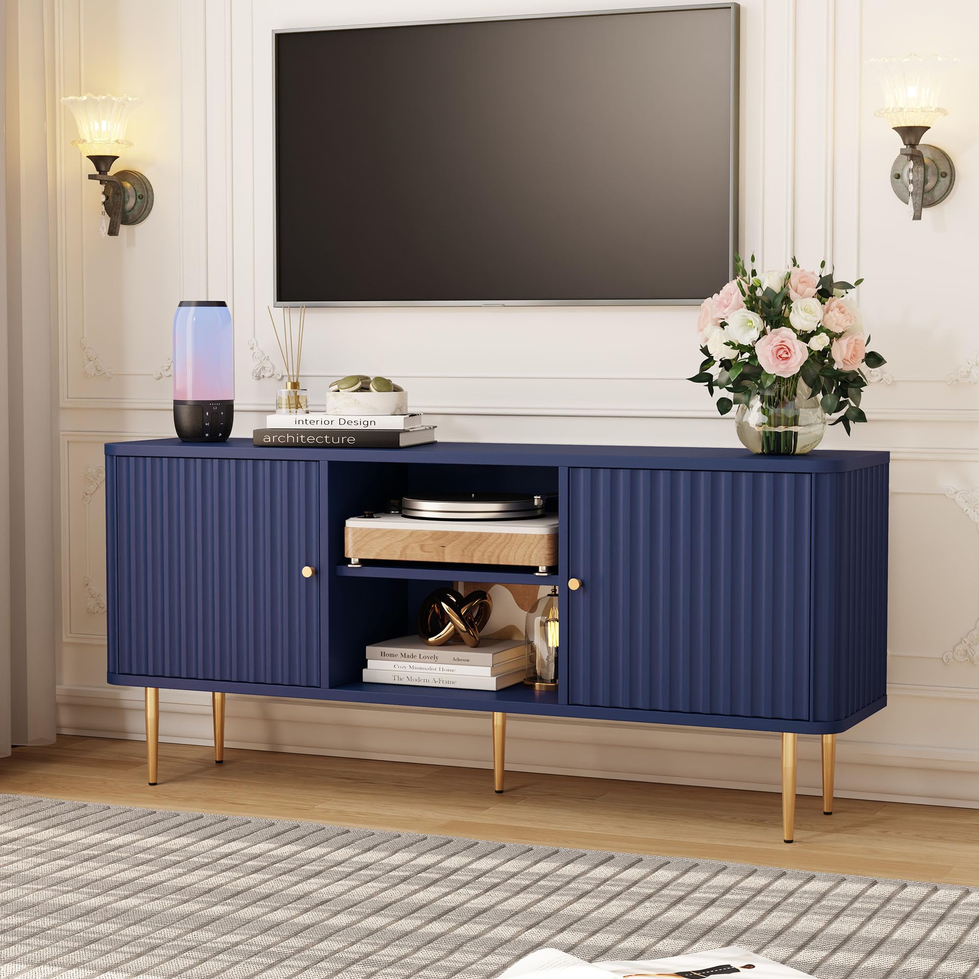 Mobile TV Soggiorno con 2 Ante, Mobile Porta TV Moderno in Legno per TV 55 Pollici fino a 65", Mobile TV Basso per Soggiorno, Camera da Letto