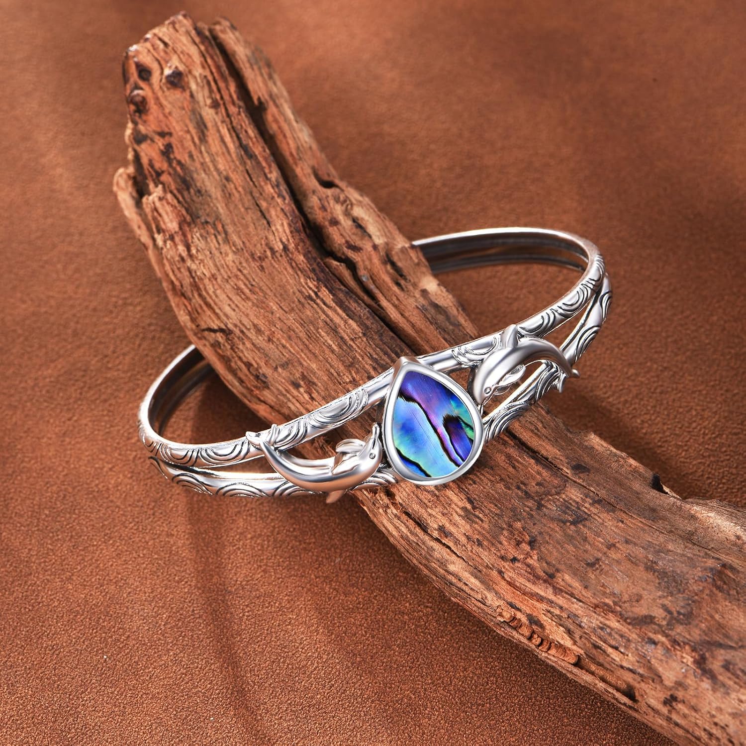 Abalone Shell Ocean Animal Cuff Bracelet for Women, 925 Sterling Silver Vintage Nature Open Bangle, Summer Beach Holiday Jewelry Gifts