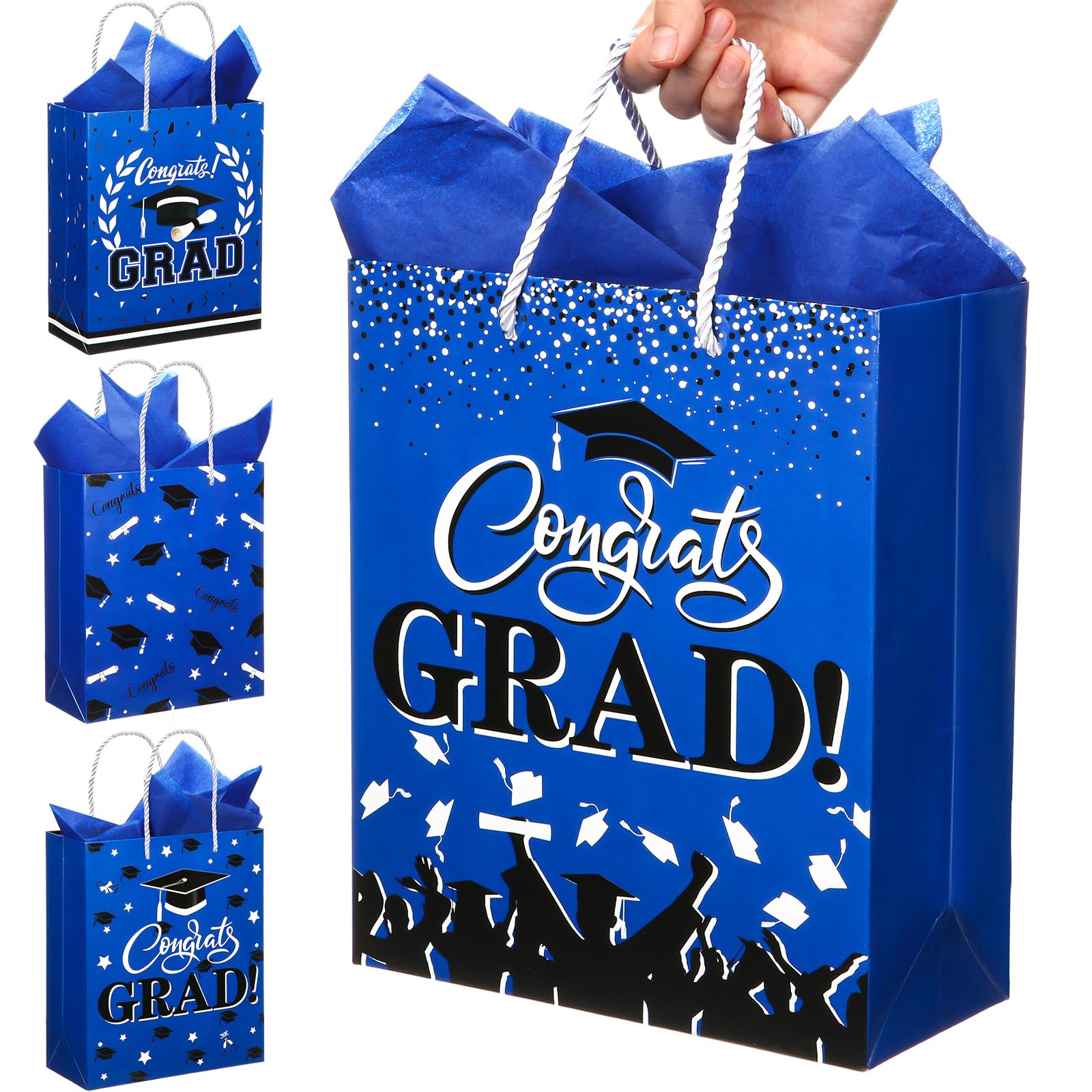 Outus 4 Pack Large Graduation Gift Bag with Tissue Paper, Congrats Gift Bag with Handle for Gifts 2025 Graduation Party Favors for College, High