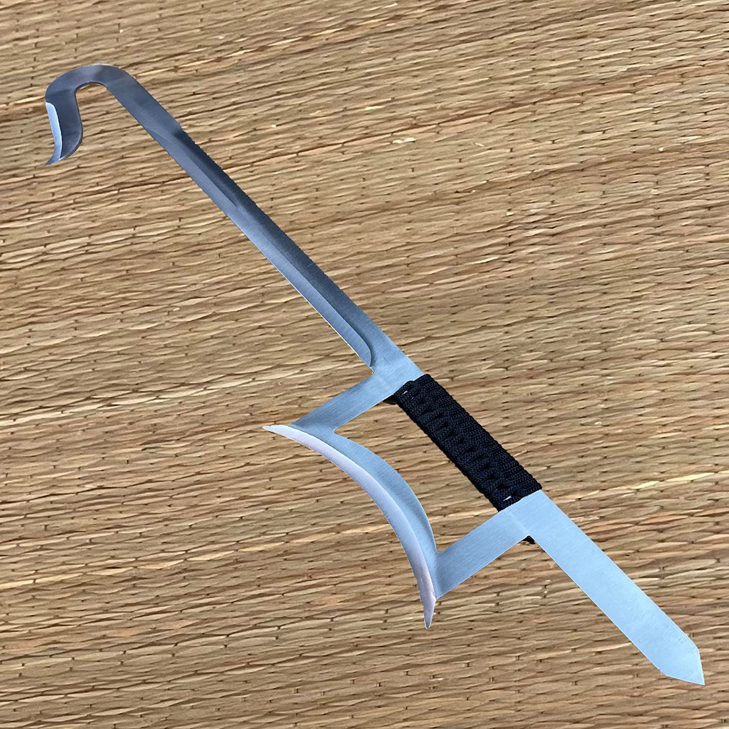 1sword 33 14inch Two Twin Piece Set Stainless Steel Chinese Hook Sword with Black Corded Wrapped Grip on Handles Fully Functional (Silver)