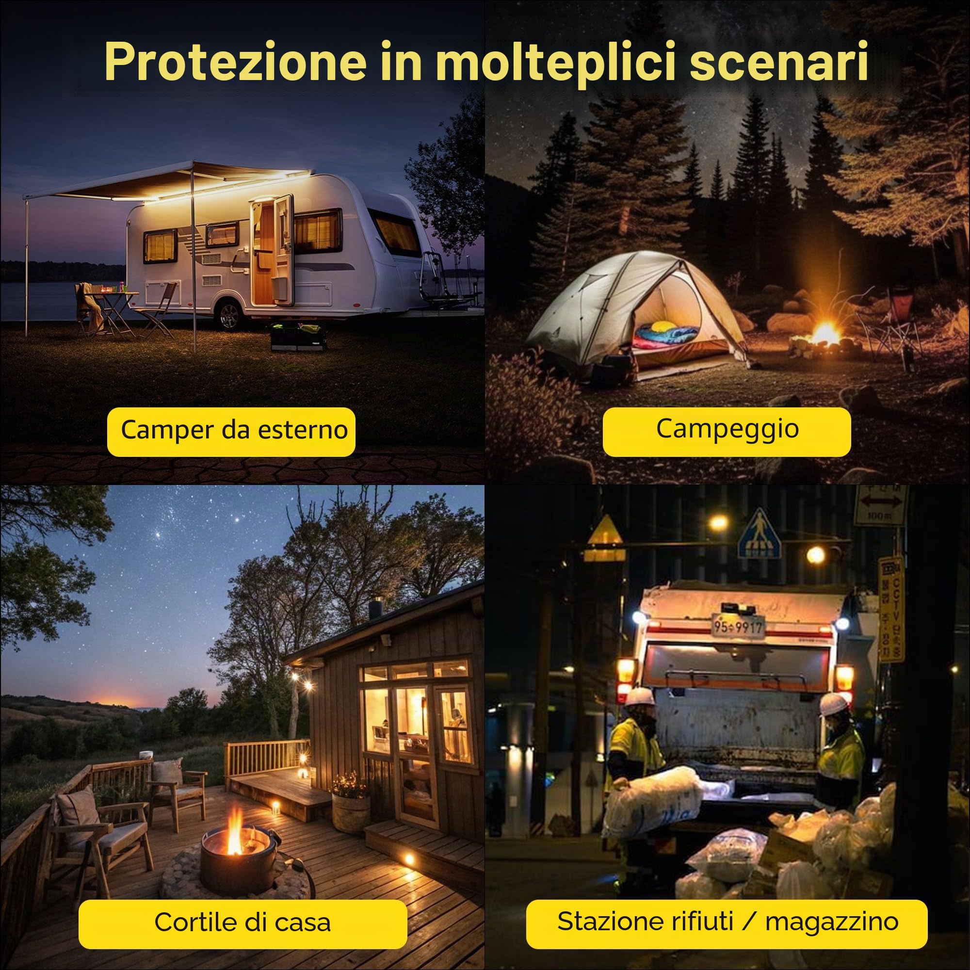 Confezione da 4 allarmi perimetrali da 12 gauge, dispositivo di allarme per campeggio, con 8 viti e catena di estensione, sistema di allarme rapido per campeggio e sicurezza esterna/deterrente per