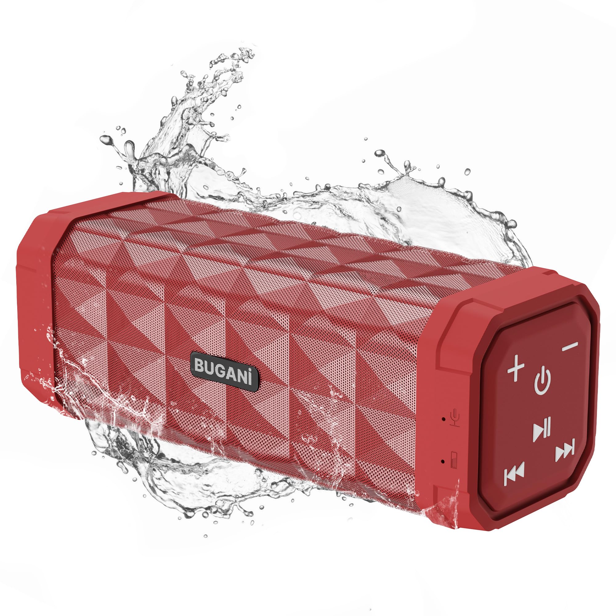 BUGANI Altavoz Bluetooth Potente 30W, Altavoz Bluetooth Portatil 5.4, Altavoces Pequeño, Doble Graves Speaker, 30H Reproducción, IPX5 Impermeable, TWS Emparejamiento, para Exteriores, Fiestas (Rojo)