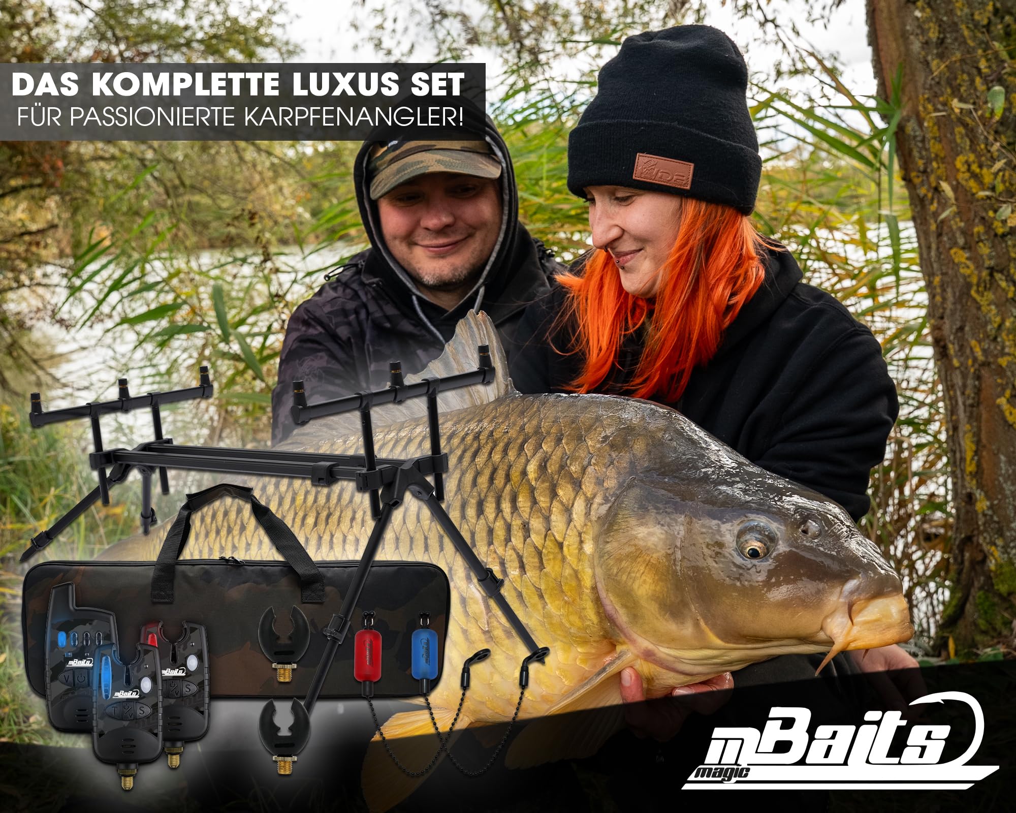 Angel-Berger Magic Baits Luxus Rod Pod mit Funkbissanzeiger Set Tasche Rutenauflagen Bite Indicator Carp Rodpod Rutenständer Rutenhalter