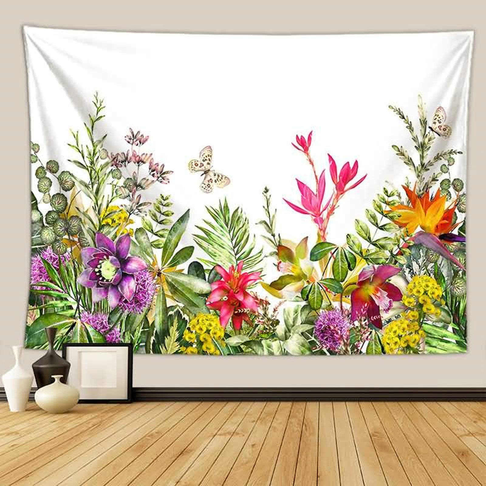 Tapiz para dormitorio de flores y mariposas KnSam (150x230 cm) para colgar en pared