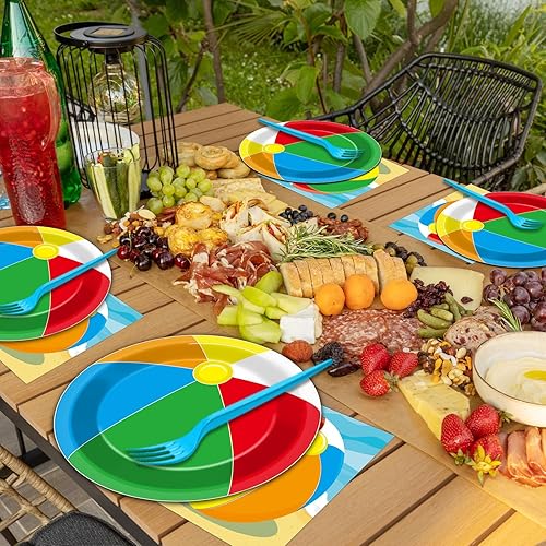 Miniatura 6 de Qyeahkj Juego de 50 platos y servilletas para fiesta de playa, piscina, fiesta de cumpleaños, suministros de vajilla para niños, niñas, campamento