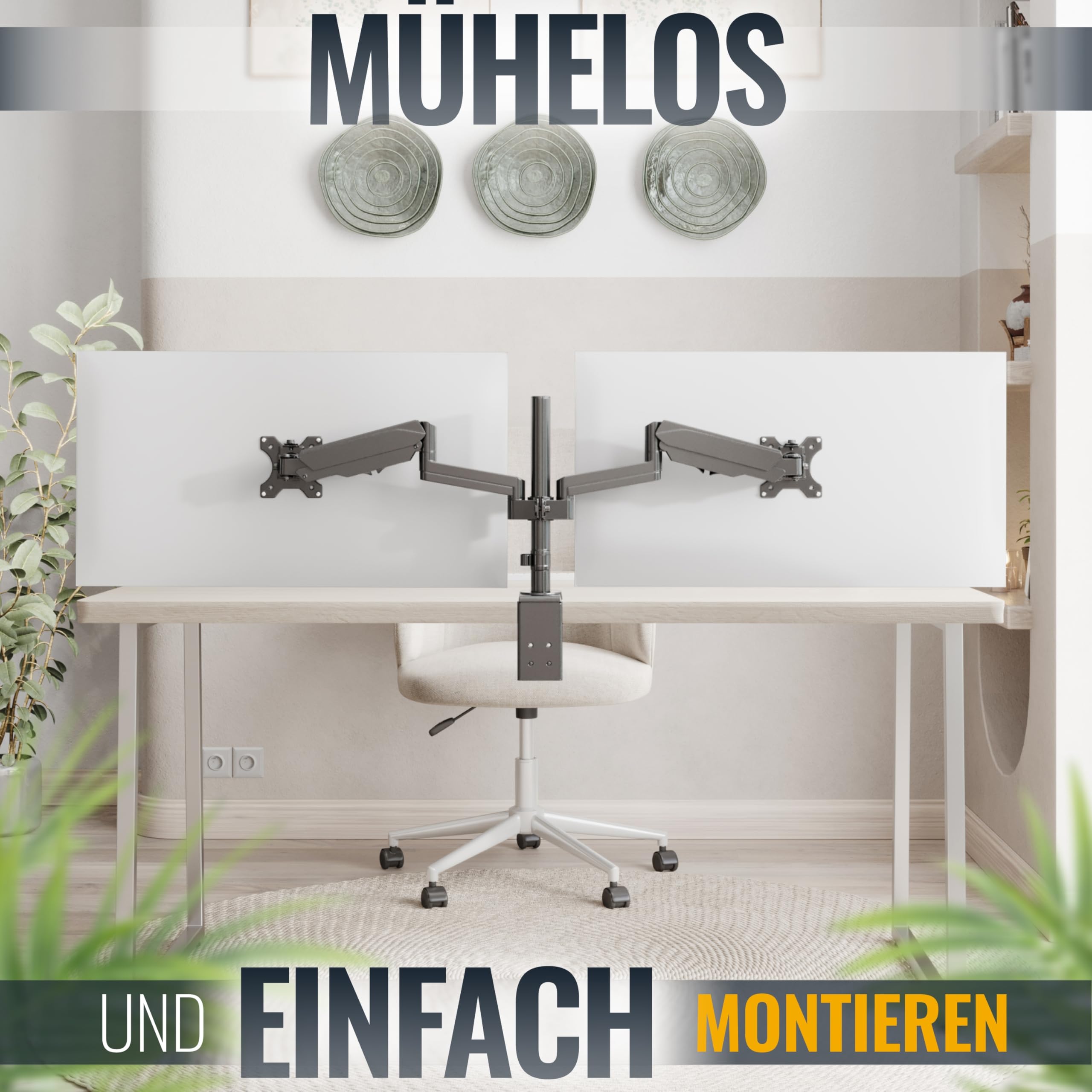Ricoo Monitor Halterung 2 Monitore TS3911 Bildschirmhalterung Arme Dual Monitor Arm mit Gasdruckfeder für 13-32 Zoll Monitorhalter höhenverstellbar Bildschirm Halter VESA 75x75 100x100 – Bild 2