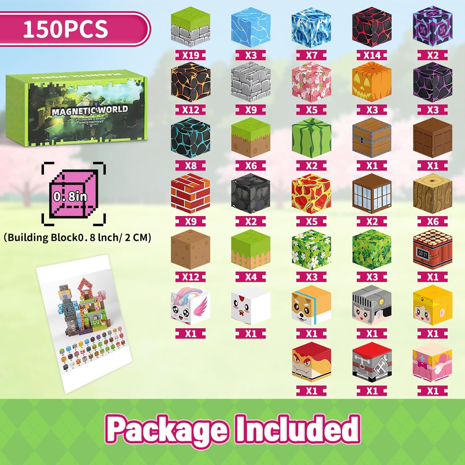 150PCS Magnetic Blocks - 0.8" Magnetic Building Blocks Toys for Kids Magnet Blocks Cubes Games Stem Building Toys Christmas Birthday Gifts Toys for Boys Girls 3 4 5 6 7 8 9 10 Years Old
