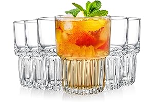 DEAYOU Set of 6 Drinking Glasses: Clear Striped Stackable Cups for Tea,...