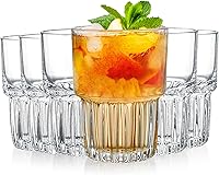 Vista 1 de DEAYOU Juego de 6 vasos para beber, vaso de agua de té helado a rayas transparentes de 11 onzas, vasos de rocas apilables, vaso grueso de vidrio