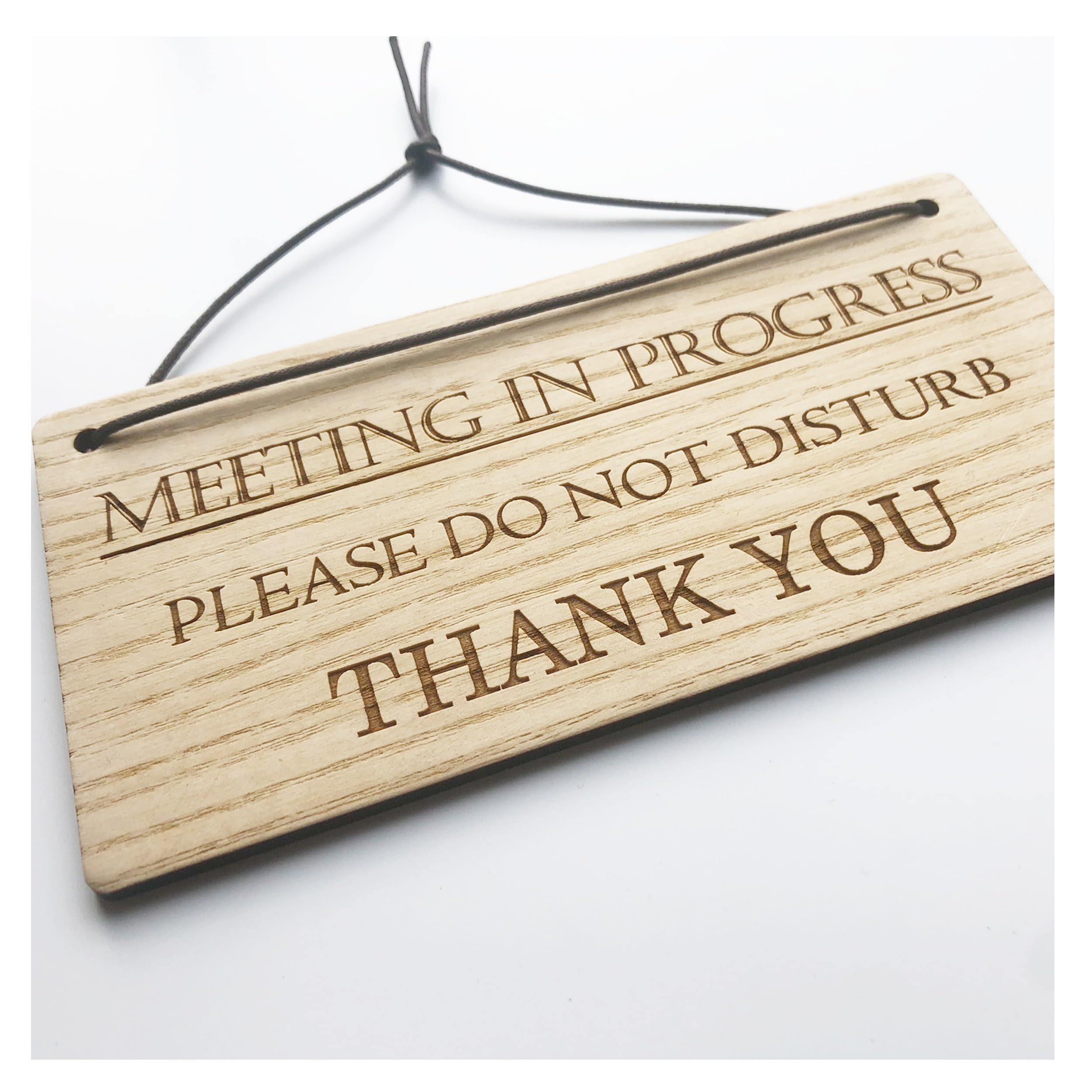 Lovethis** Ash Wood Meeting In Progress, Please Do Not Disturb - Door Sign - Rectangle Shaped Wooden Engraved Plaque With Hanging Cord (Small 168Mm X 80Mm X 4Mm)