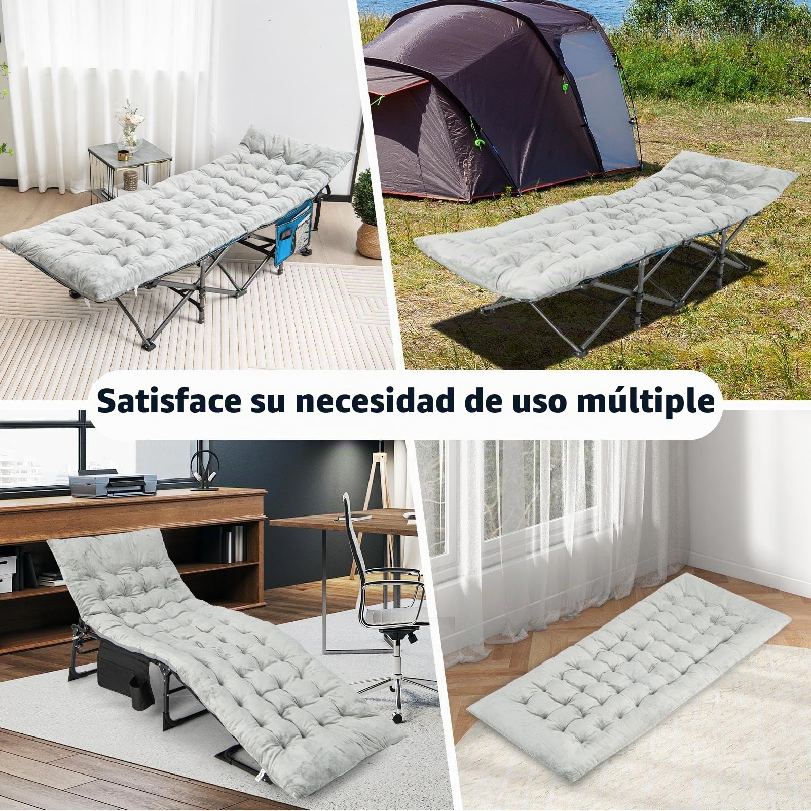 SOARS Cojín para Tumbona 190 x 70 cm, Acolchado 7 cm Funda para Tumbona, Tumbona de Sol, Tumbona de Jardín, Cama de Camping (Gris)