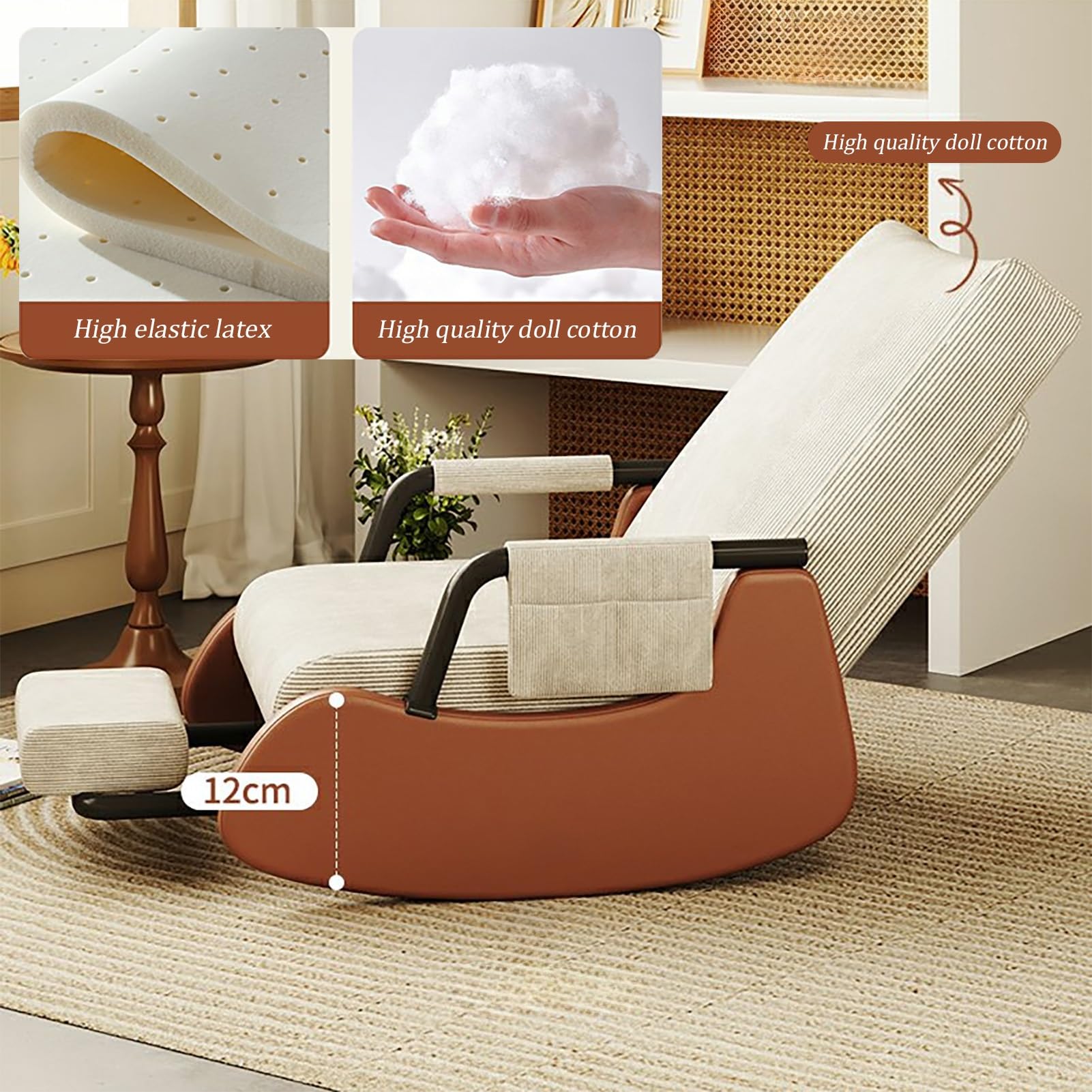 Schaukelstuhl, zusammenklappbar, mit Fußstütze, einziehbar, Liegestuhl mit Seitentaschen, Sessel mit verstellbarer Rückenlehne, bequemer Relaxstuhl, weich (grau, Einheitsgröße)