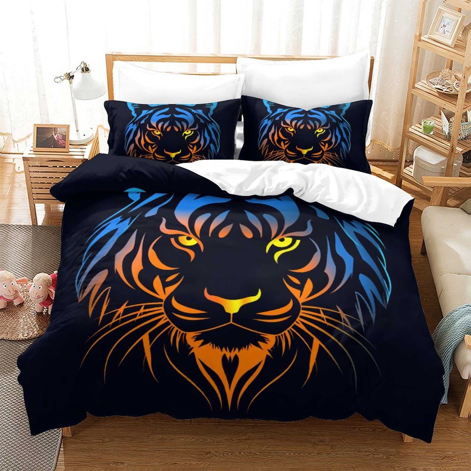 Parure de lit tigre 3D housse de couette King 220x240 cm avec taies d'oreiller
