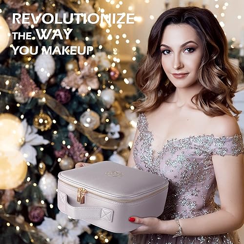 Vista 140 de MOMIRA Bolsa de maquillaje de viaje, bolsa de cosméticos, bolsa organizadora de maquillaje con espejo iluminado, brillo ajustable en 3 escenarios