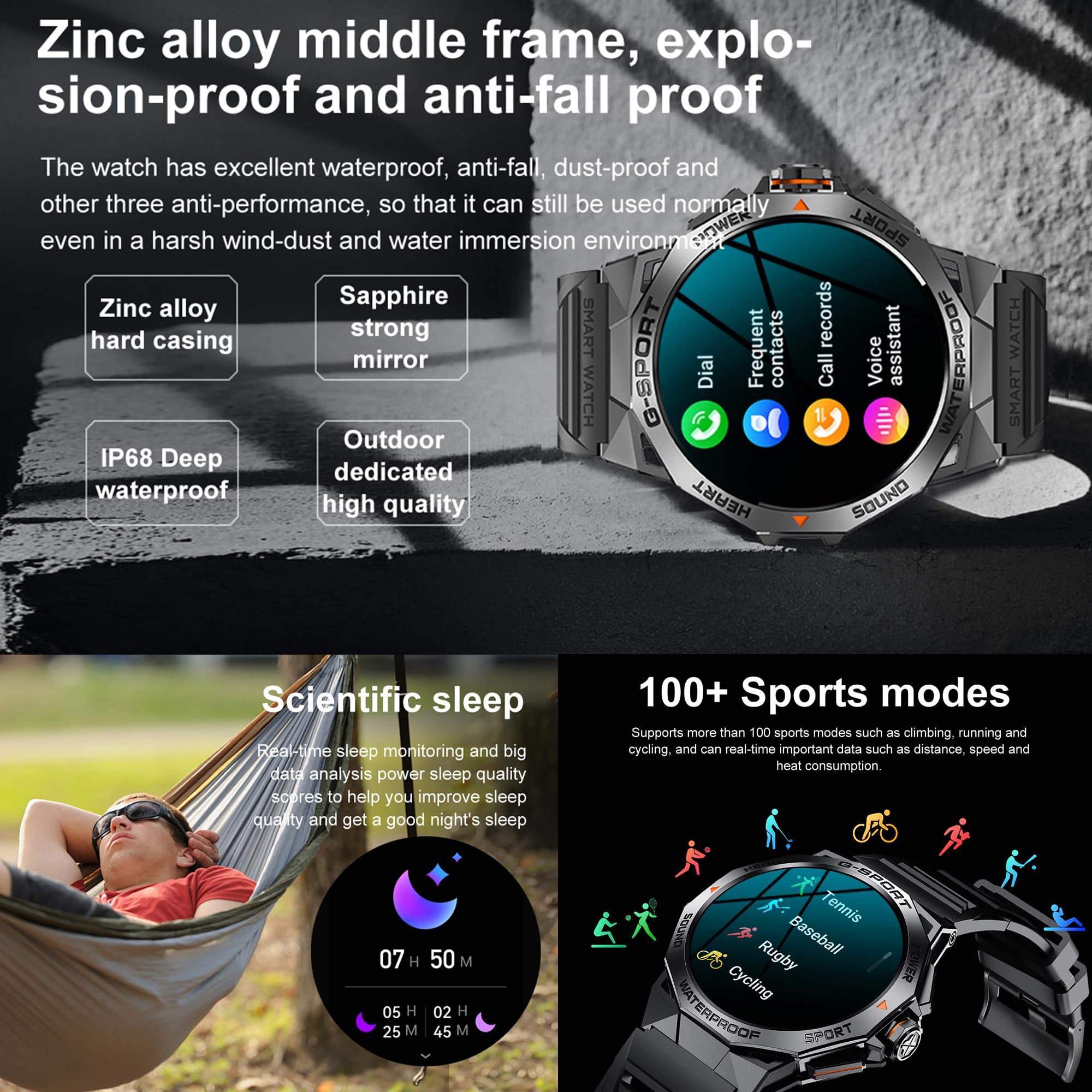 Reloj Inteligente Hombre con Llamadas, 1,43” AMOLED Smartwatch 5ATM Reloj Deportivo con 123 Modos Deportivos, Pulsera Actividad Pulsómetro/Monitor de Sueño/Podómetro para Android iOS (Plata)