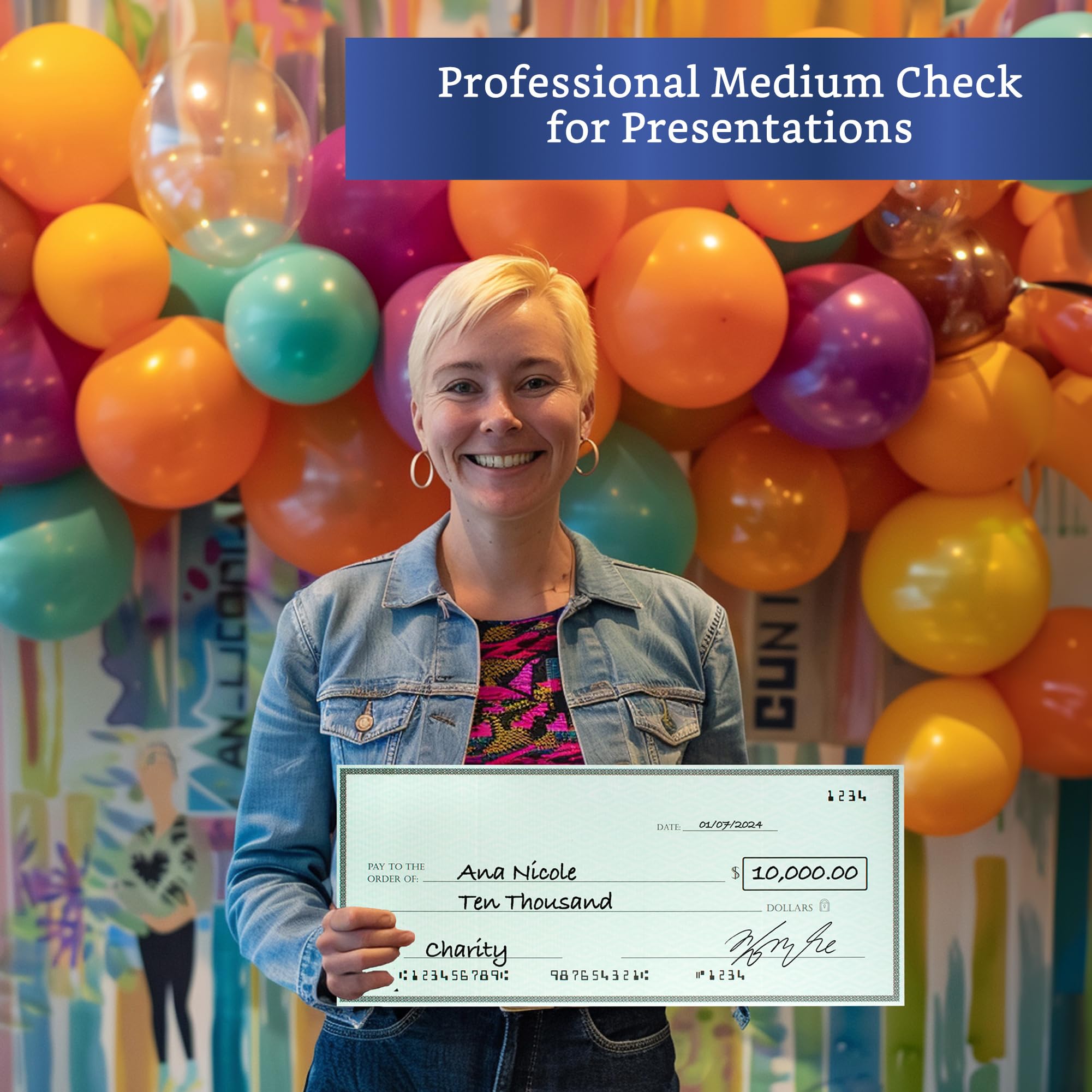 Cheque gigante (23.5 x 12.5 pulgadas) – Gran cheque para presentación – Premio de cheques falsos de gran tamaño – Cheque gigante en blanco – Cheque promocional – Cheques de presentación grandes