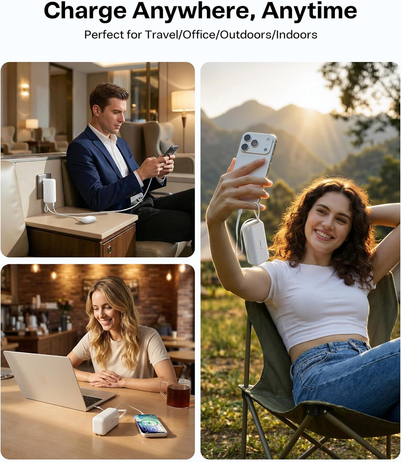 TORRAS EasyGo 3-in-1 Portable Charger Power Bank with Wall Plug & Retractable USB-C Cable, Fast Charging 10000mAh Battery Pack for iPhone 17/16/15, Samsung, Laptop, MacBook - Travel Essential - Image 6