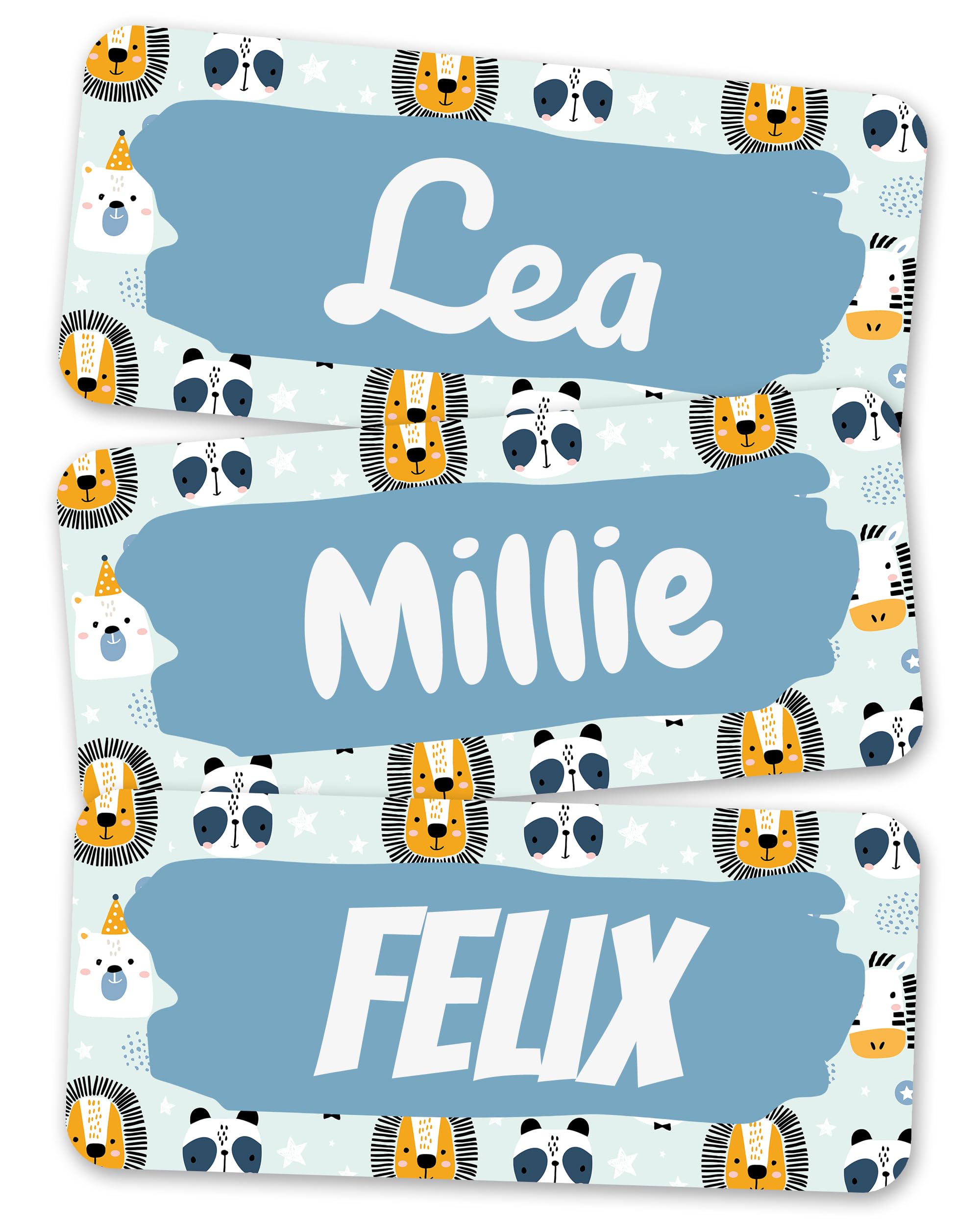 melu kids® Name Labels for Clothes & Items (120 Pieces) Personalised and Washable Kids Name Stickers, Stick on Tags (Animals)