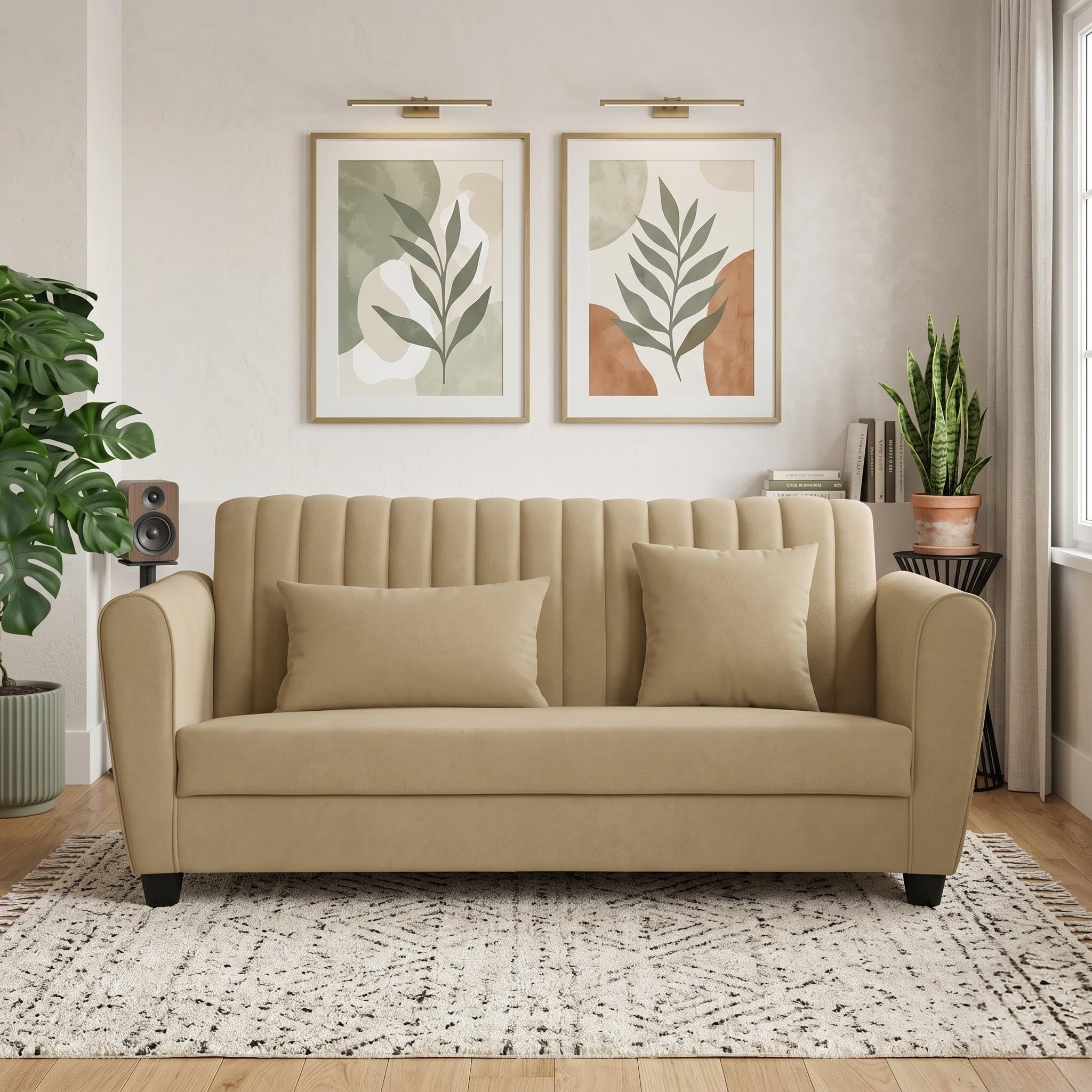 Velvet 2 Seater Sofa, Chesterfield Tufted Sofa with Nailhead Trim, Rolled Arm Sofa with Wood Legs for Living Room & Office (Cream)-image-27