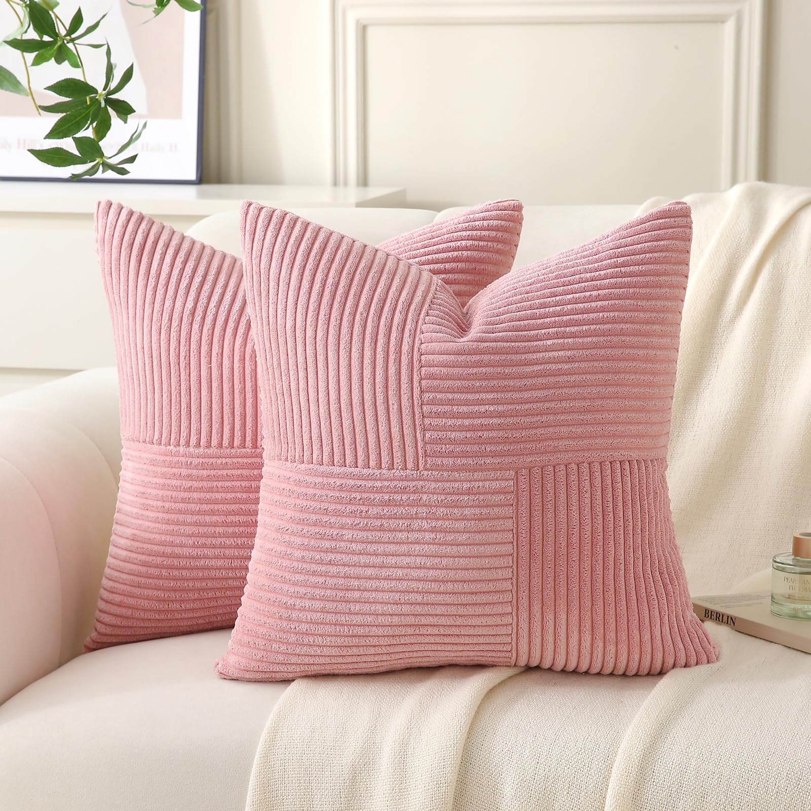 Yosodeko 2er Set Kordsamt Kissenbezug 60x60 Altrosa, Flauschig Boho Kissenhülle Kissenbezüge Sofakissen Couchkissen Dekokissen Zierkissenbezug Weich Deko für Couch Bett Sofa Wohnzimmer