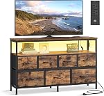 SONGMICS BELLAH Collection - Dresser for Bedroom with App-Controlled LED Lights and Charging Station, Chest of Drawers, TV Stand, 5 Drawers, Shelf, Industrial, Rustic Brown and Ink Black ULGS723KD05S