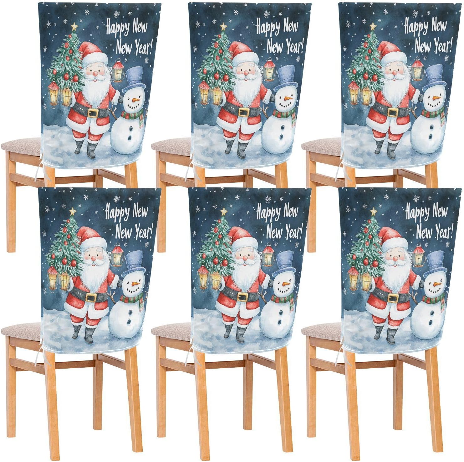 MNSRUU Christmas Snowman Chair Back Cover for Dining Room,Christmas Chair Slipcovers Set of 6, Santa Claus Chair Cover for Kitchen Hotel Holiday Party Decor,57