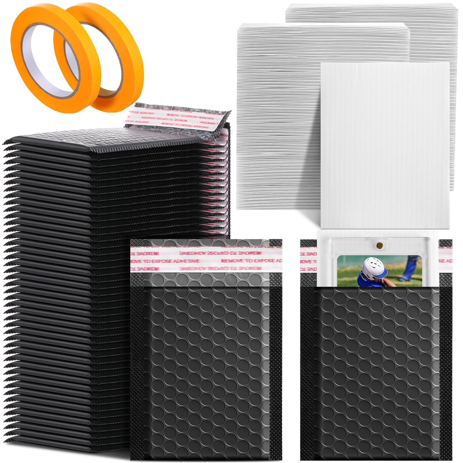 Engrowtic 302 Pcs Trading Card Shipping Protector Set Include 200 Precut Plastic Inserts Card Mailers 100 Poly Bubble Mailers Padded Envelopes and 2