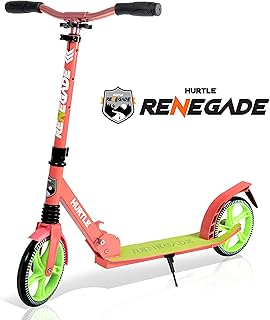 Lightweight and Foldable Kick Scooter-Adjustable Scooter for Teens and Adult, Alloy Deck with High Impact Wheels, Durable ABEC-7 Bearings w/ T-bar Anodized Clamp Collar, Watermelon - Hurtle HURTS89.5