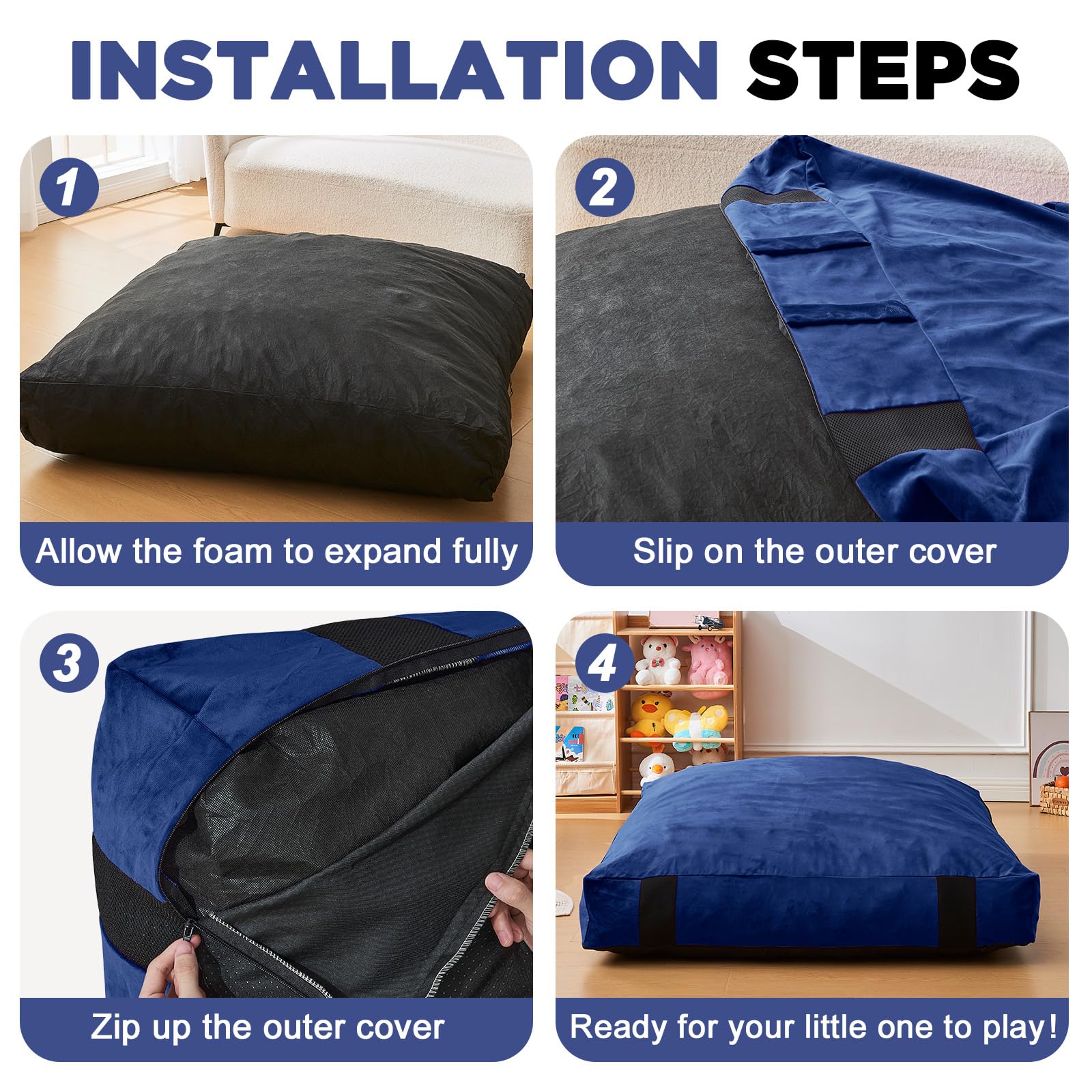 JOYWOO Crash-Pad für Kinder, sensorisches Zimmer, 1,2 x 1,2 m, rutschfeste sensorische Crash-Matte, geschredderter Schaumstoff, sensorisches Crash-Pad für Kinder, weich, waschbar, Geschenk für Kinder