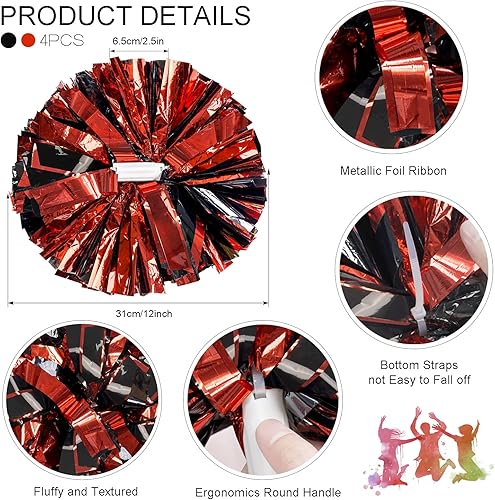 Miniatura 10 de 4 pompones metálicos de animadora mejorados de 12 pulgadas, pompones de animadora de HOLENGS para niños y adultos, pompones de escuadrón de