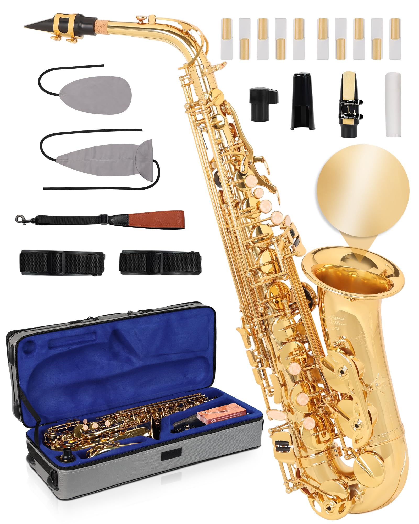 Amazon.com: AKLOT Handcrafted E-Flat Alto Saxophone: Gold Brass