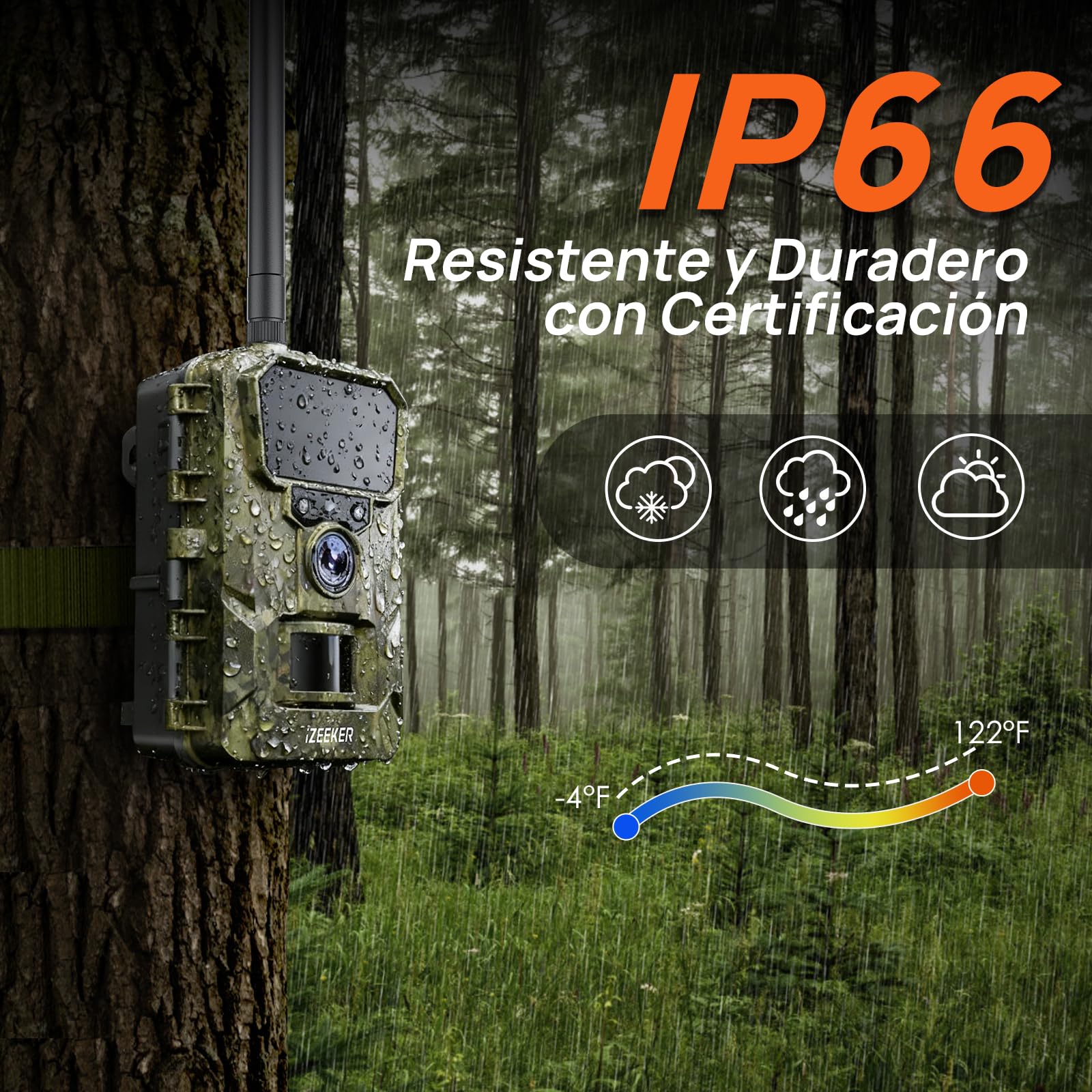iZEEKER 2 en 1 Cámara de Caza 4G LTE 2K HD 48MP, Cámara Fototrampeo con App, Visión Nocturna Infrarroja, Detector de Movimiento, Cámara de Animales Salvajes IP66 Resistente al Agua