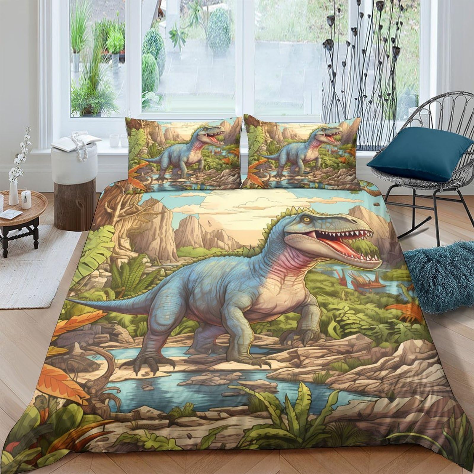 Ctjqhvkz Style-5 3D Printed Dinosaur Jungle Fitted Sheet Microfiber Soft Breathable Prehistoric Landscape Mattress Cover For Bedroom Dorm Mattress Protection Decor Single（135X200cm）