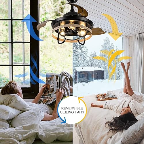 Miniatura 6 de Ventilador de techo rústico con control remoto de luz ventilador de techo negro con luz ventilador de techo industrial sin aspas de 36 pulgadas