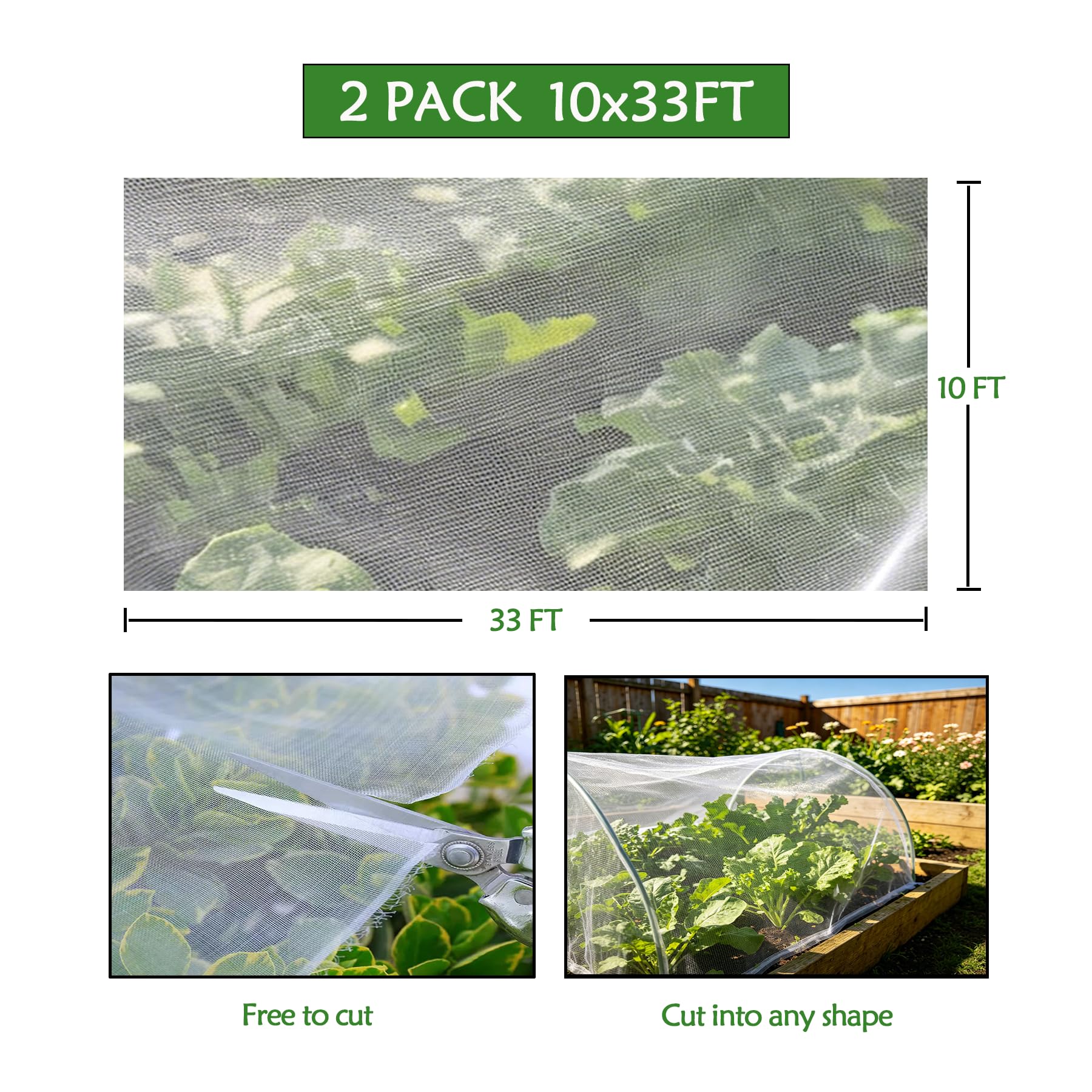 Lot de 2 filets de jardin en maille ultra fine pour oiseaux et insectes pour légumes, fruits, fleurs, cultures, serres, parterres de fleurs surélevées, 3 x 10 m