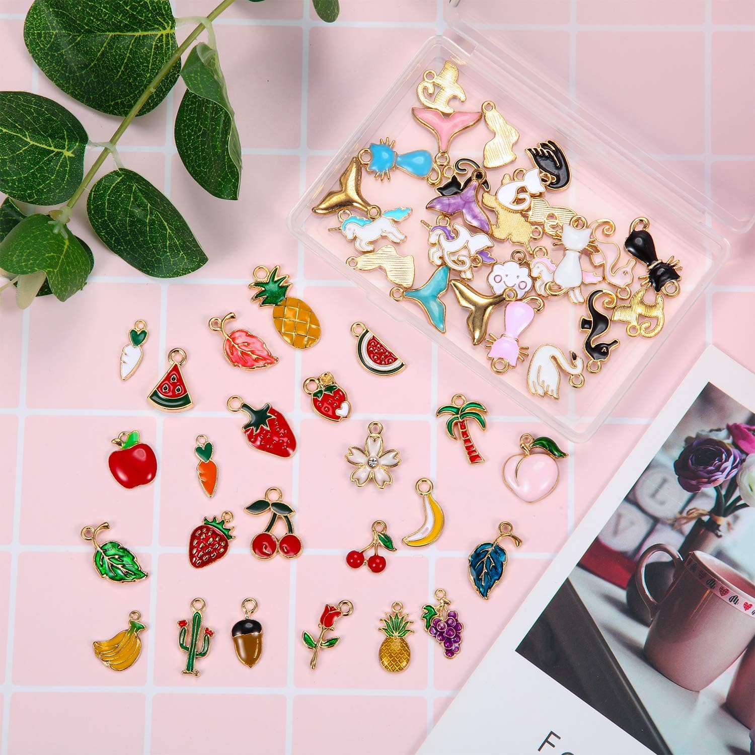 90 Pieces Assorted Gold Plated Enamel Dangle Charm Pendant for Jewelry Making (Animal Style)
