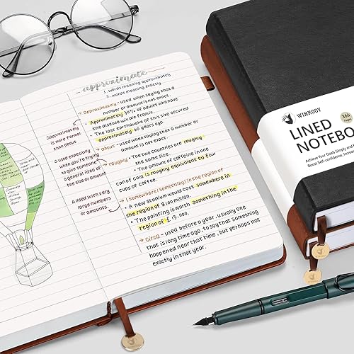 Miniatura 5 de Cuaderno de diario rayado, 366 páginas, diarios de tapa dura de cuero para escribir grueso A5, cuaderno clásico con rayas universitarias con lazo