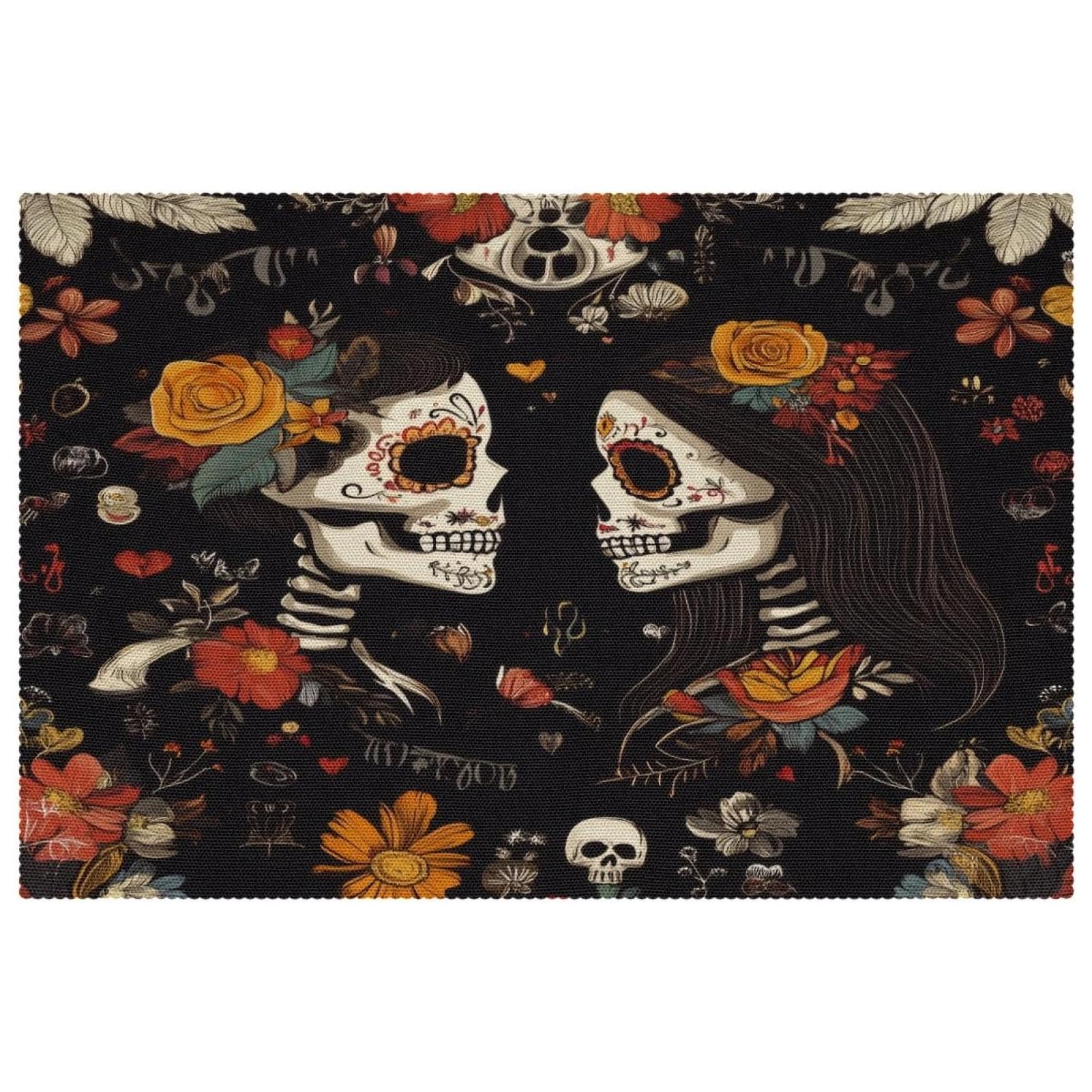 Set de table mexicain protège-table lavable anti-brûlure motif tête de mort pour repas