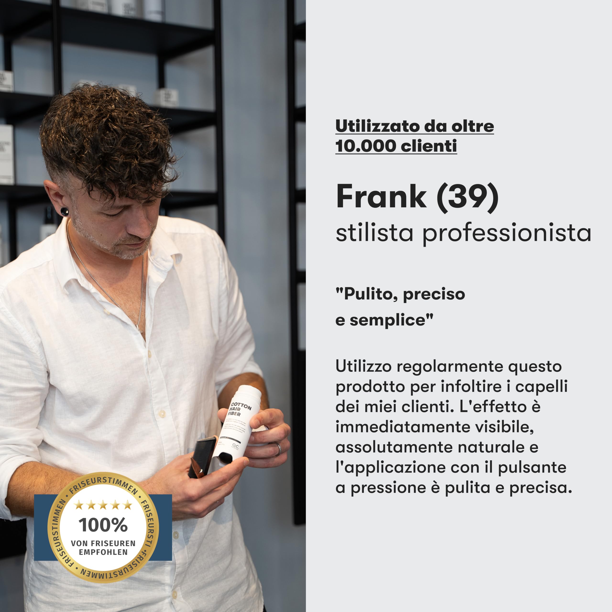 O.C. HAIRCARE Capelli sparsi per ispessimento dei capelli, per zone calve nella parte superiore e posteriore, consigliati dai saloni, 11 colori, resistenti (marrone scuro)