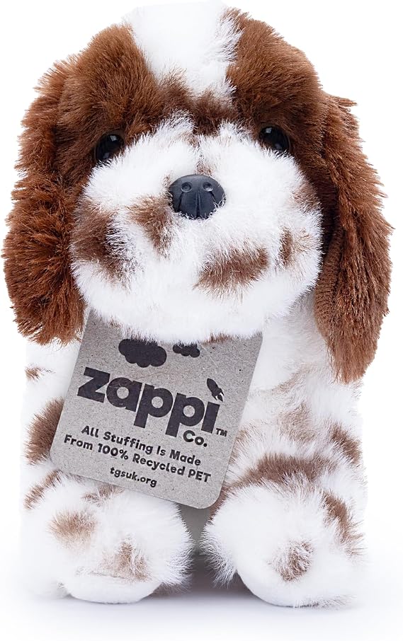 Zappi Co Palm Pups Springer Spaniel Plush Dog Toy (15cm) - Springie Pup - Soft, Cuddly, 100% Recycled - Energetic Playmate