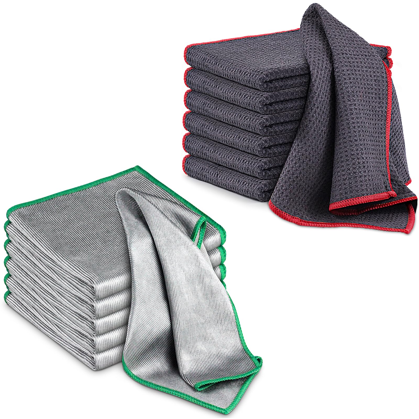 AirlabGlass Polishing Cloth Lint Free Microfiber Cleaning Rags, Pack of 6, and Microfiber Cleaning Cloth Waffle Weave Dust Rags Kitchen Towel, Pack of 6