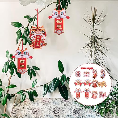 Miniatura 7 de Mikikit Decoraciones de año nuevo chino, 12 piezas de adornos de borla colgante rojo del año 2024 para festival de primavera, adornos de árbol de