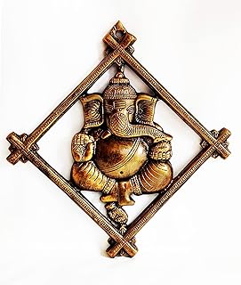 Akriti Brass Art Wares Metal Lord Ganesha Square Frame Wall Hanging Showpiece for Entrance Door, Living Room Metal Decorative Wall L*B*H - 30 * 2 * 32CM (Brown)