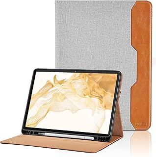 Case for Samsung Galaxy Tab S8 Plus 2022 /S7 FE 2021 /S7 Plus 2020 12.4 Inch - PU Leather Folio Case with S Pen Holder and Pocket, Auto Wake/Sleep Smart Tablet Cover, Gray