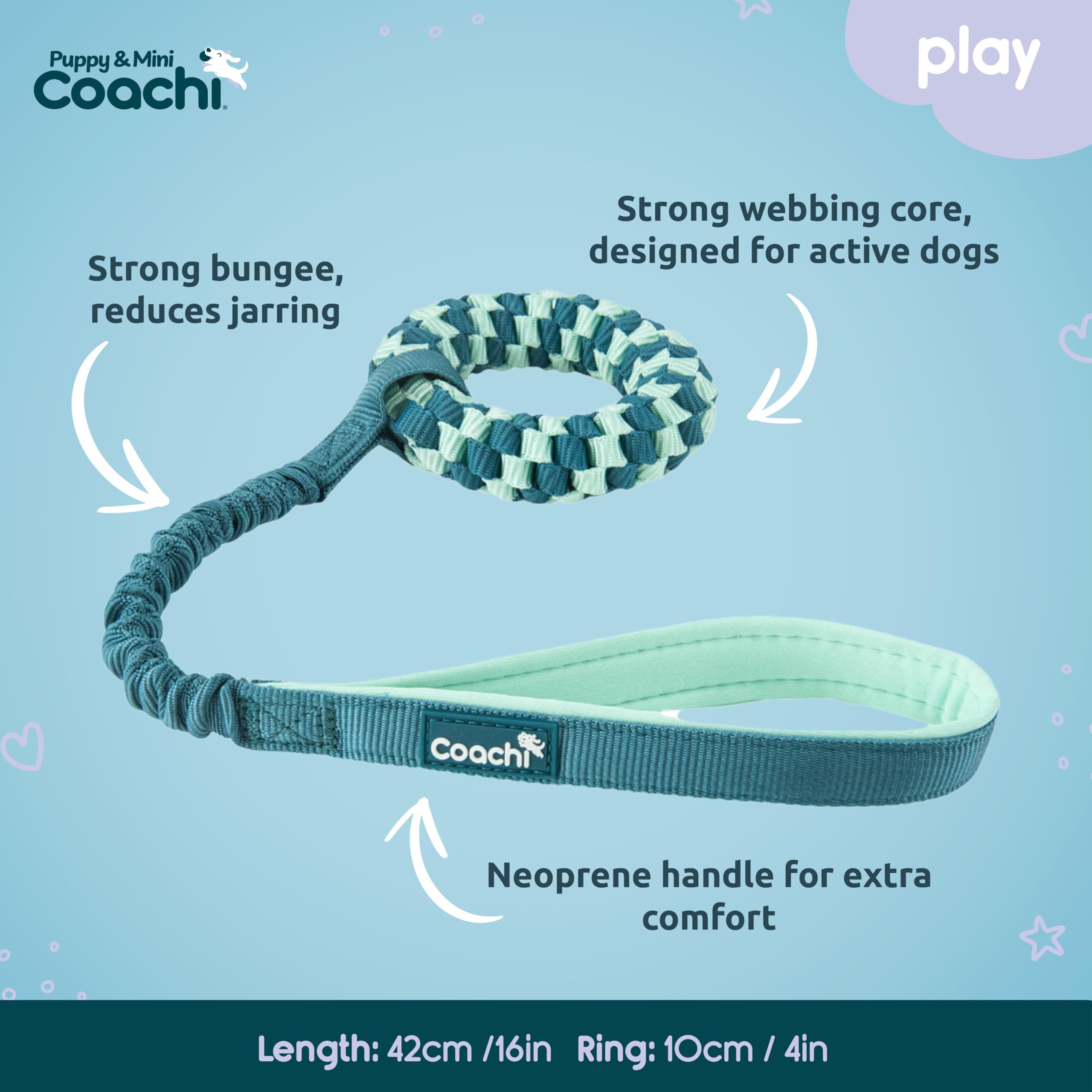 Coachi Puppy & Mini Tuggi Helix, Lightweight, Tough Dog Toy, Safe & Fun, Stretchy Bungee Handle, Reward Training, Recall - Image 4