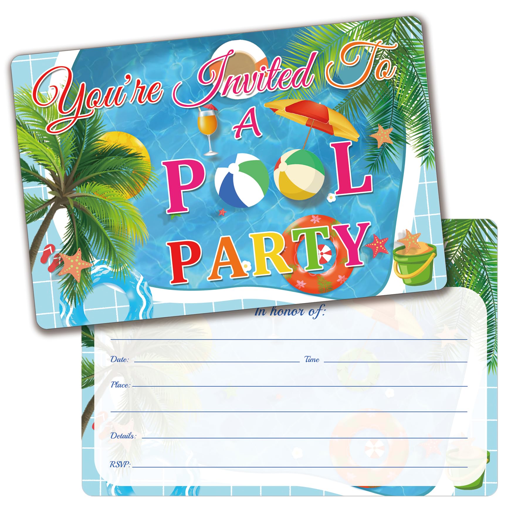 30 Set Pool Party Invitations Cards with Envelopes 4 X 6 inch Summer Swimming Pool Themed Invite Cards For Boys or Girls Summer Pool Party Supplies